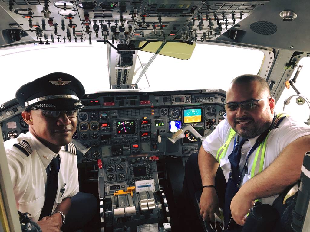 Congratulations to Captain Garth Ireland from Kingston, Jamaica, who was upgraded to Captain on the Embraer 120, here on its first flight from Providenciales to Kingston. Garth was previously a Captain on the Twin Otter, now moving on to the EMB120. Wishing him all the best! Pic - Left: Capt Garth Ireland. Right: First Officer De Marchena Credit: Damion Dyer, Flight Attendant
