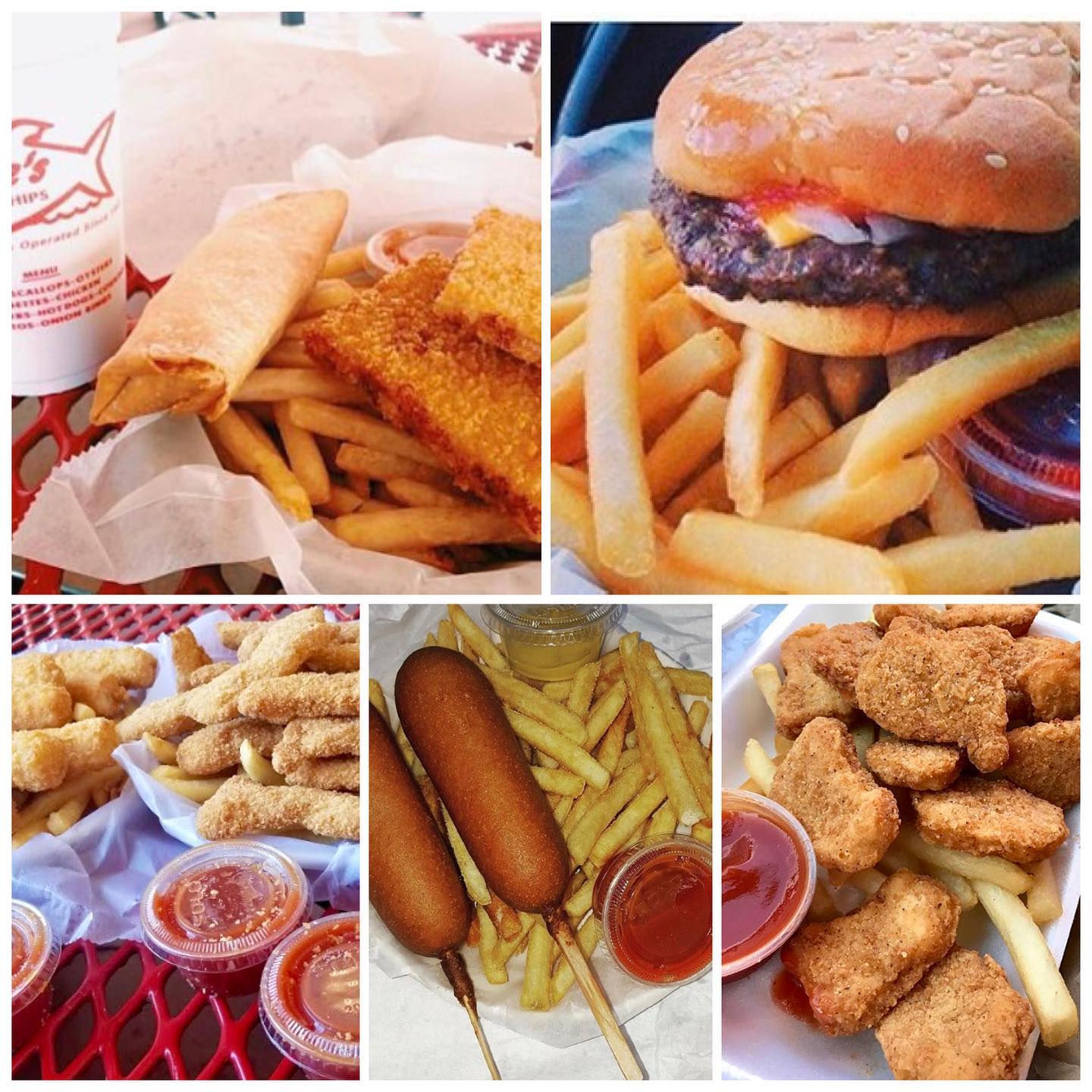 At Pete’s, there’s something for everyone! #fishandchips #friedshrimp #corndogs #burritos #monsterburger #chickennuggets
